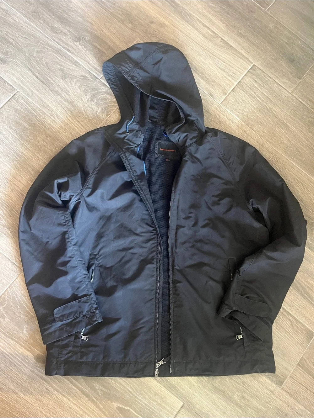 Banana Republic Black Hooded Raincoat - Men's Water-Resistant Shell